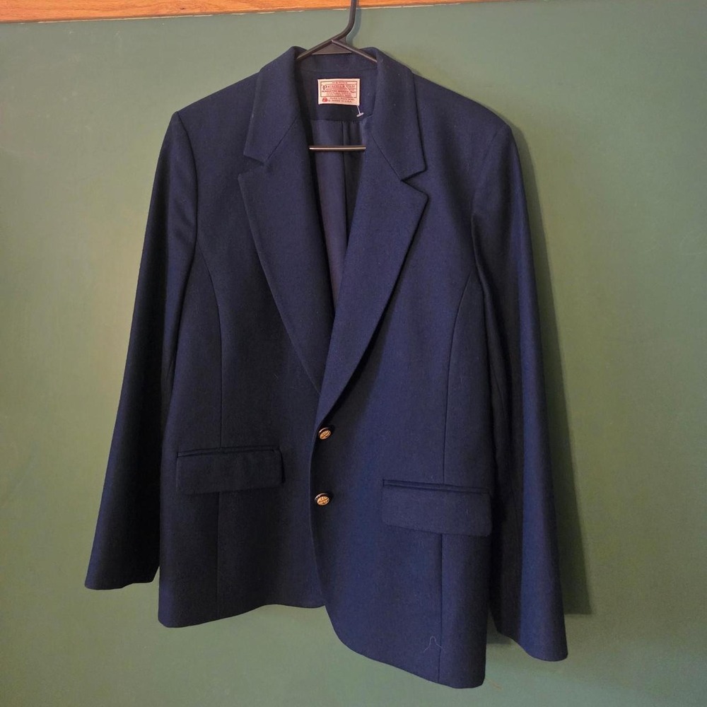 Pendleton Vintage Blue Virgin Wool Blazer Gold Buttons P334-156 Size 16 Petite